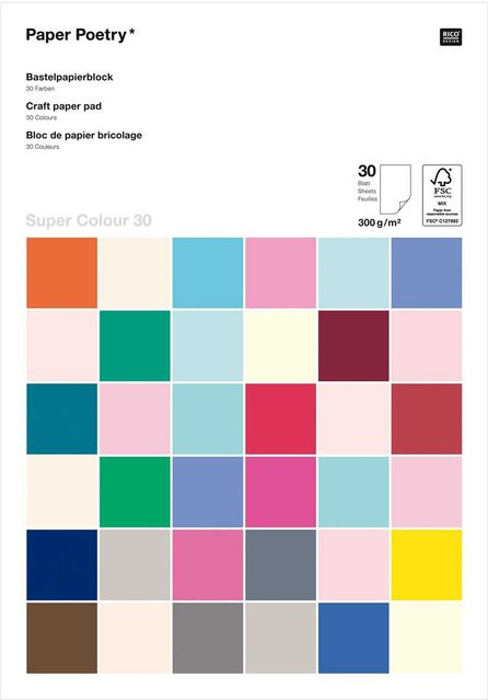 Rico Design Paper Poetry Bastelkartonblock Super Colour Multicolor A4 300g/m² 30 Blatt - Bild 1