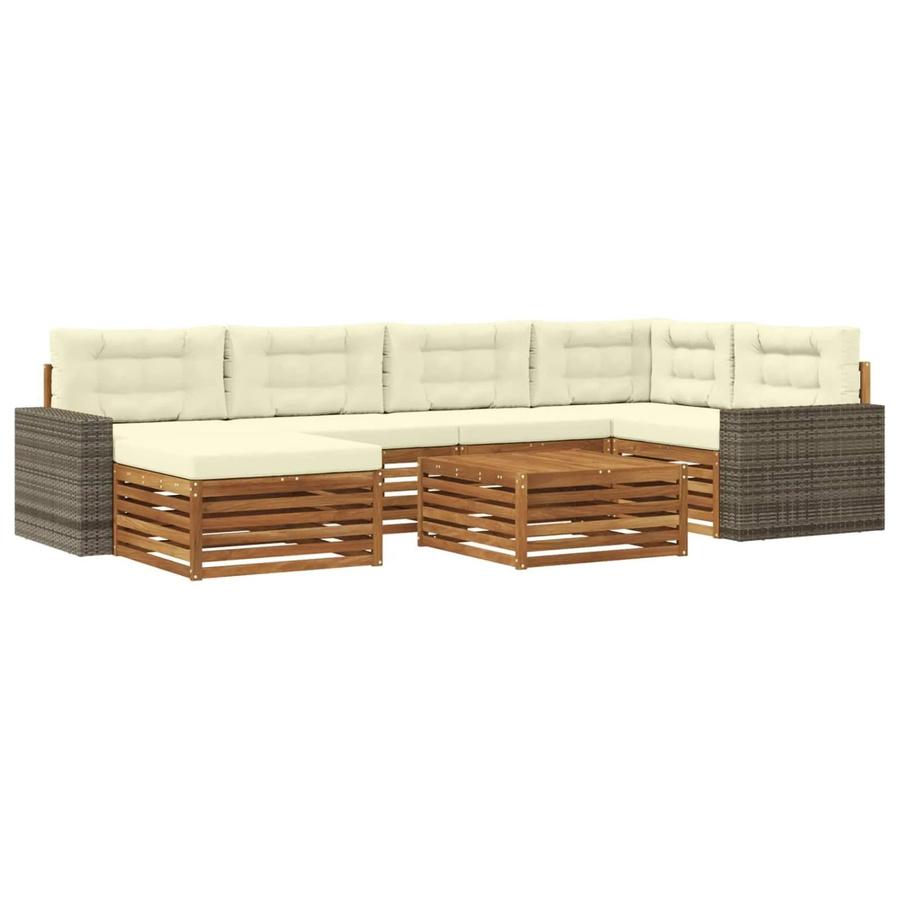 vidaXL Outdoor-Sofagarnitur L-Form aus Akazienholz mit 7 Kissen in Natur und Creme - Bild 2