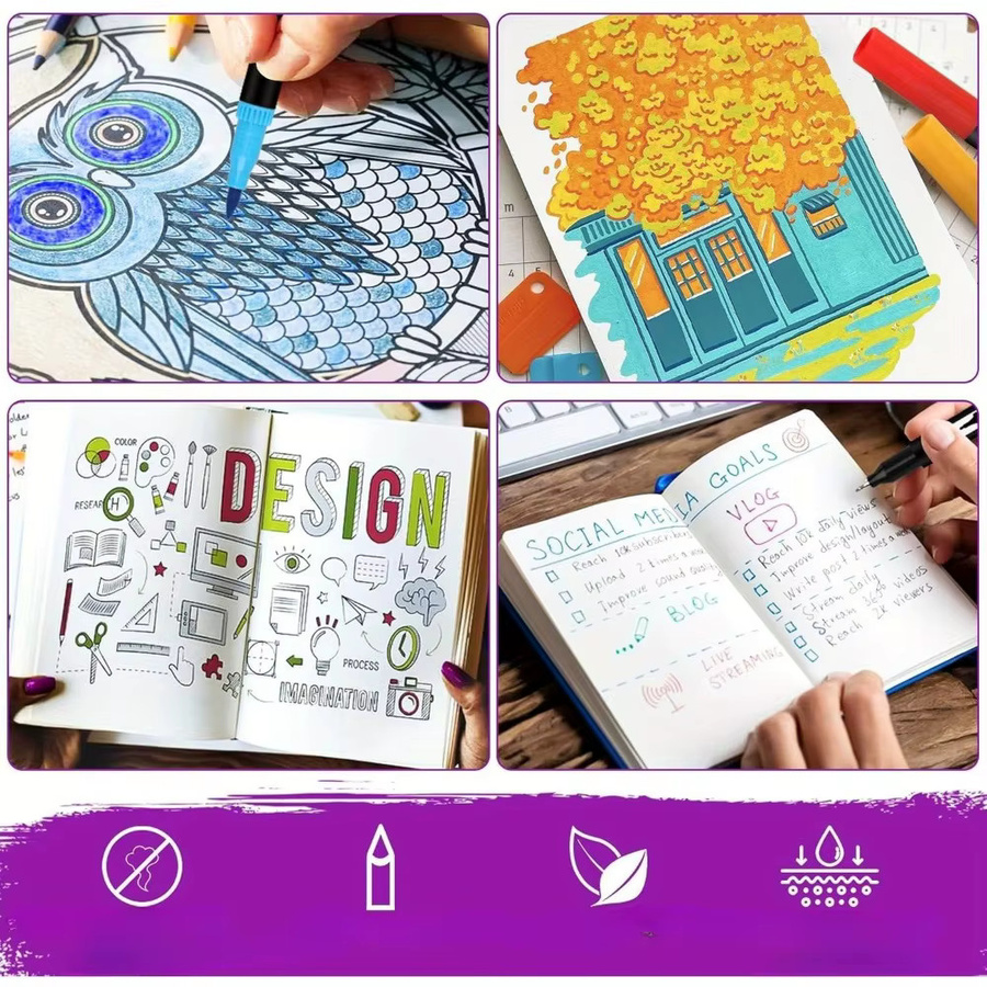 120 Farben Doppelspitzen-Marker-Set mit Pinsel- und Feinspitze, wasserbasierte Stifte in Multicolour für Malbücher, Zeichnen und Lettering - Bild 7