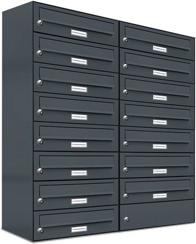 AL Briefkasten-System für 15 Parteien zur Aufputzmontage, grau, B/H/T: 153,475 x 92,0 x 27,5 cm - Bild 1