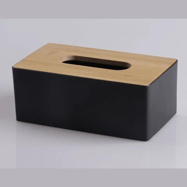 LY Home&Kitchen 050 Taschentuchbox aus Bambus und Kunststoff, Schwarz und Transparent, Modernes Design für Schreibtisch und Kosmetik - Bild 1
