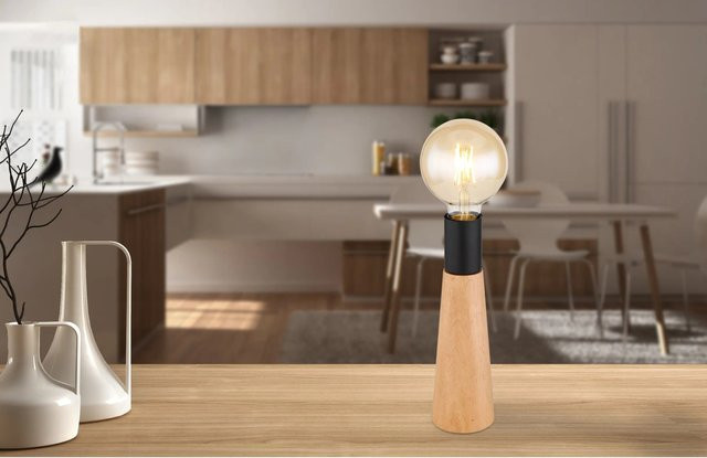 Globo Tischlampe Kira 1-flammig Dunkelbraun aus Holz und Metall, Höhe: 25,0 cm, Breite: 7,5 cm - Bild 1