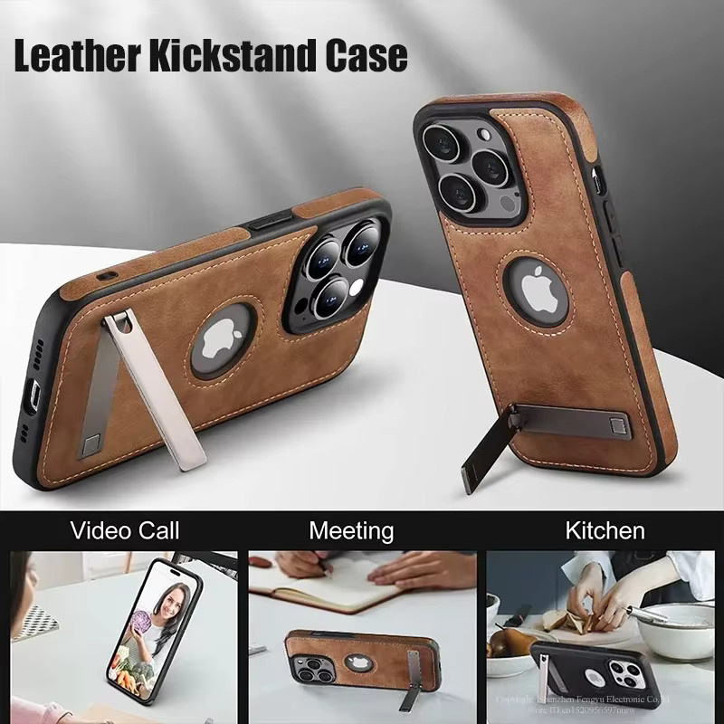 UYUXIO PU-Leder Handyhülle mit Ständer in Braun für iPhone 17 16 15 Pro Max 14 Plus 13 12 11 Mini - Bild 3