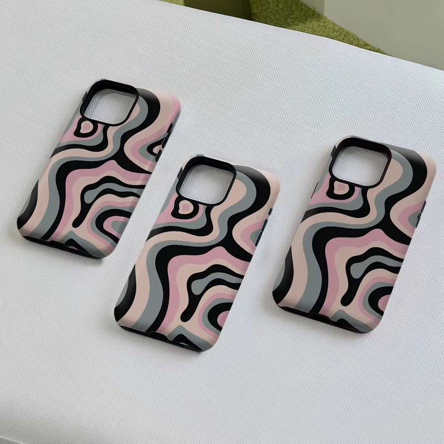 Robuste doppelschichtige Magnet-Handyhülle von Potdemiel mit rosa-grauem Wirbel-Design für iPhone 17 16 15 14 13 Pro Max Plus - Bild 4