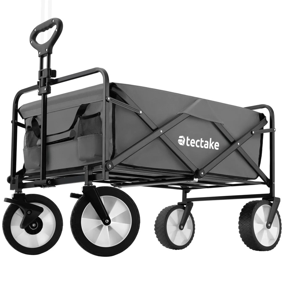 tectake Bollerwagen Leon faltbar in Grau mit Bremsen und gummierten Kunststoffrädern, B/T/H: 91 x 53,5 x 50 x 101 cm - Bild 2
