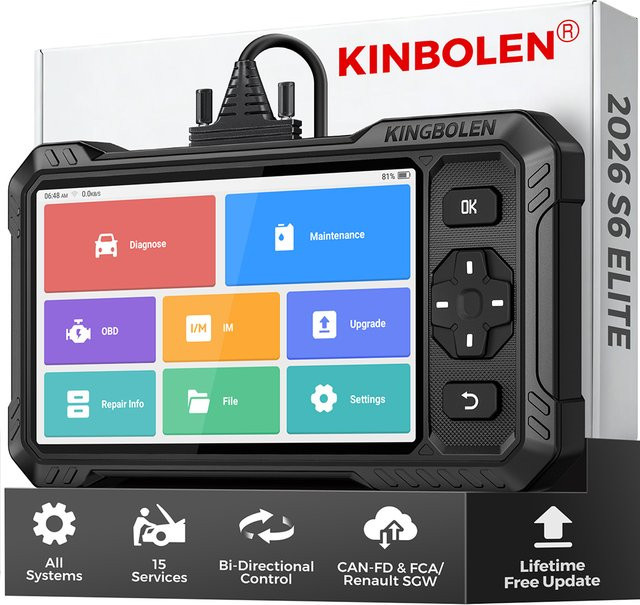 KINGBOLEN S6 Elite OBD2-Scanner Zweiwege-Diagnosegerät in Schwarz mit 15 Reset-Funktionen für alle Fahrzeugsysteme - Bild 1