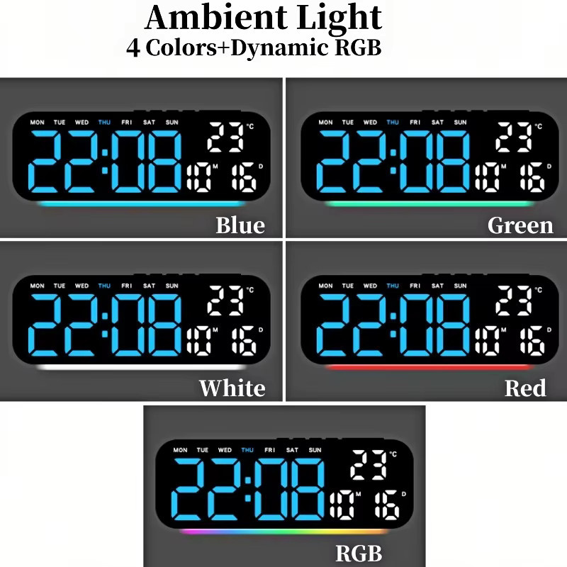 Digitaler Wecker von NieNie mit Stimmungslicht, Temperatur und Datum in Schwarz - Bild 3