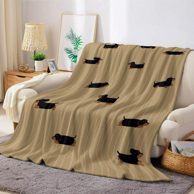JMG Household Supplies Flanelldecke mit Dackel-Motiv gestreift, beige, B/B: 100 x 150 cm - Bild 1