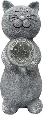 RoadZen Solar-Katzenstatue mit Laterne in Grau für Garten und Terrasse - Bild 1