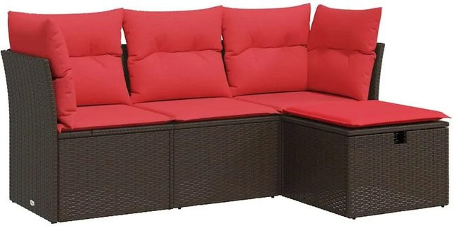 vidaXL 4-teilige Garten-Sofagarnitur in L-Form aus braunem Poly-Rattan mit Sitzkissen und Stauraum - Bild 1