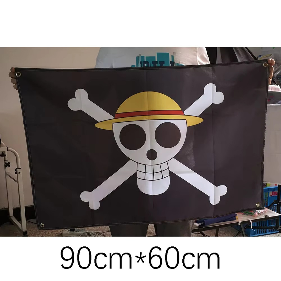 One Piece Jolly Roger Wanddekoration Banner mit Luffy und Zoro Motiv, Schwarze Piratenflagge von Bandai als Geschenk für Kinder - Bild 2