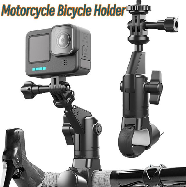 ALLOET Rotierende Kamera-Halterung für Motorrad und Fahrrad, kompatibel mit Insta360 X2 X3 X4, GoPro 12 11 10 und DJI, Farbe: Schwarz - Bild 1