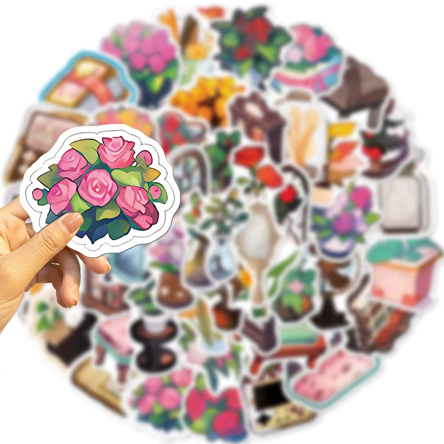 50 Stück Niedliche Cartoon-Blumen-Aufkleber Set in Mehrfarbig für Notizbücher, Gitarren und Gepäck - Bild 3