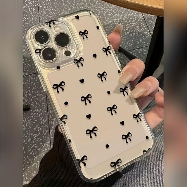 Schwarze TPU-Handyhülle mit Schleifenknoten und Herzmuster für Apple iPhone 11 bis iPhone 17 Pro Max Serie - Bild 1