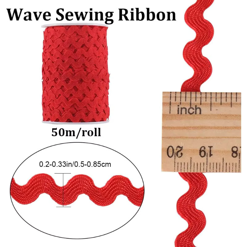 Rotes Ric Rac Band als gewebte Wellen-Bordüre zum Nähen für Weihnachten, 50 m Länge, Breite: 0,5 cm - Bild 2