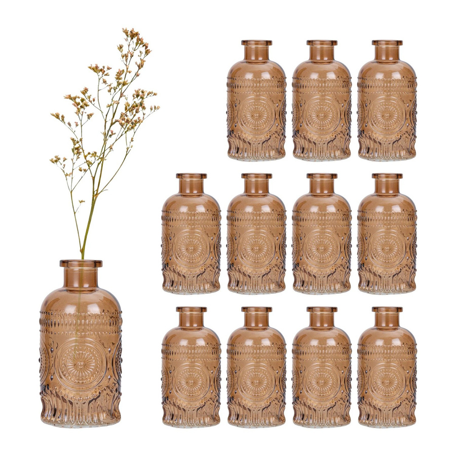 Relaxdays Glasvasen Set 12er Pack Braun, Vintage Tischvasen aus Glas, Höhe: 13 cm, Durchmesser: 6 cm - Bild 2