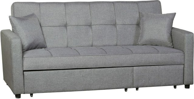 HappyHome Ausziehbares Bettsofa in Hellgrau mit Bettfunktion und Holzrahmen - Bild 1