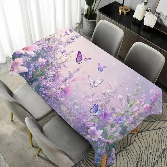 JINGYUE Pet Tischdecke mit Schmetterlings- und Blumenmuster in Lila, wasserabweisend und waschbar, Rechteckig, B/T: 100 x 160 cm - Bild 1
