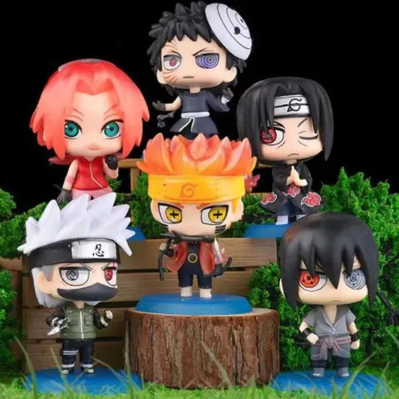 6-teiliges Bandai Naruto Actionfiguren-Set mit Sasuke, Kakashi und weiteren Charakteren, mehrfarbige Kunststoff-Dekorationsfiguren für Fans - Bild 1