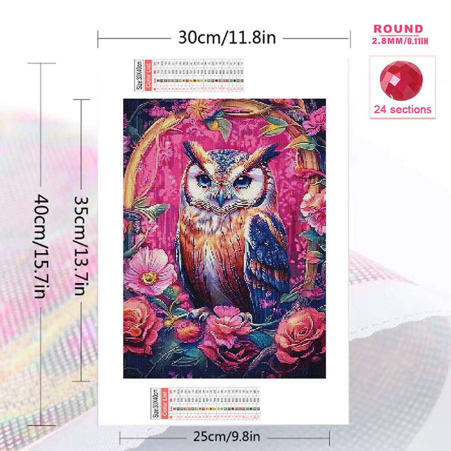 EverShine Diamant-Gemälde Eule mit Blumenmotiv als Mosaik-Stickerei in Multicolour, B/H: 30 x 20 cm - Bild 2
