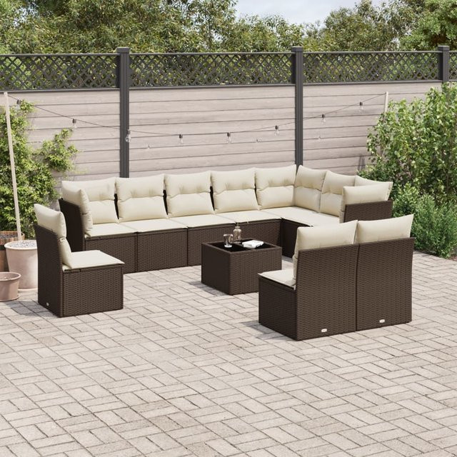 vidaXL 11-teilige Garten-Sofagarnitur in U-Form aus braunem Polyrattan mit UV-beständigen Kissen und Metallgestell - Bild 3
