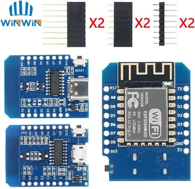 AITEWIN ROBOT D1 Mini ESP8266 ESP-12F NodeMCU WiFi Entwicklungsboard mit USB-C und Pins in Blau - Bild 1