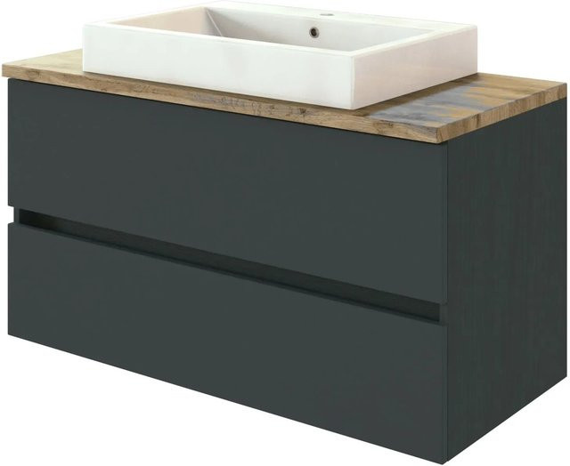 Held Möbel Einzelwaschtisch Ferrara 100 cm Grau Matt mit Softclose und Keramikwaschbecken - Bild 1