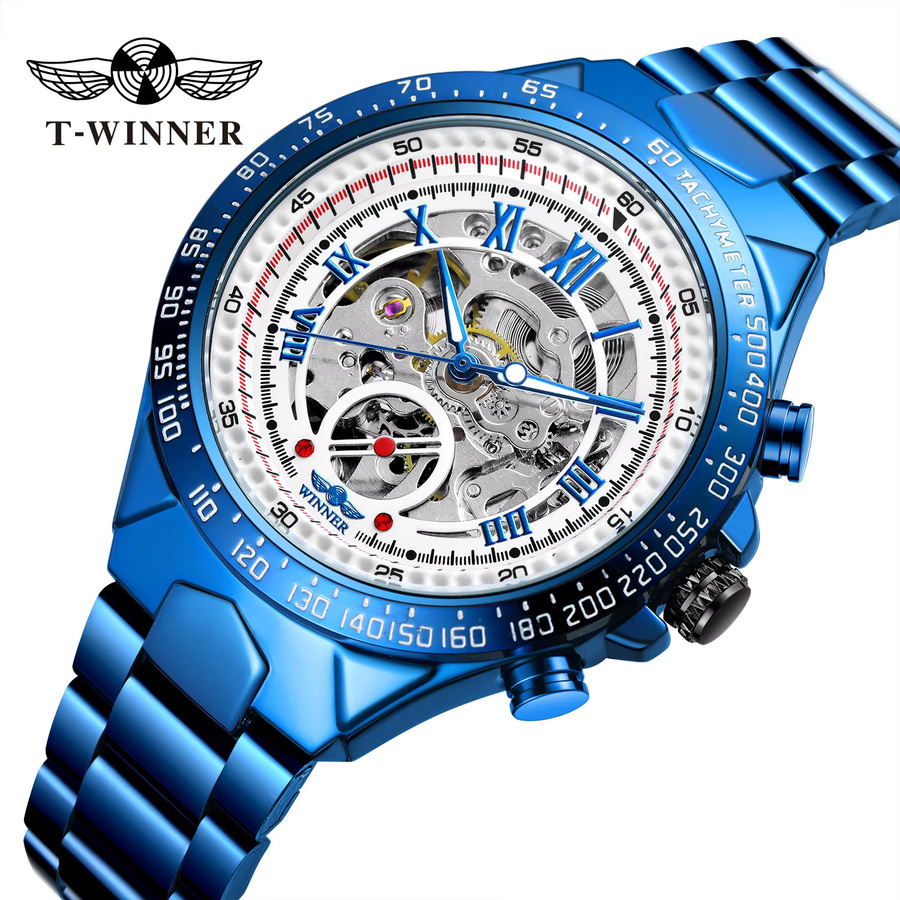 T-WINNER Armbanduhr Edelstahl, Automatik, blaues Zifferblatt, Herren - Bild 6