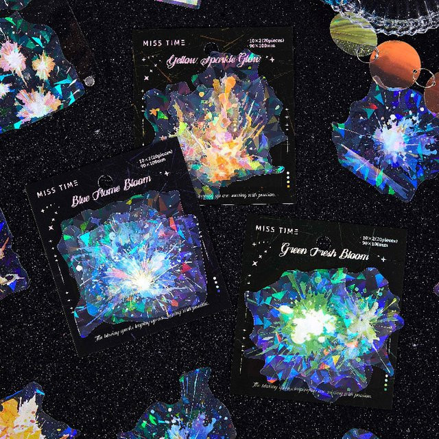 20 Blatt Glitzer-Aufkleber im Ins-Stil mit bunten Blüten und Sternlicht-Formen für Scrapbooking und DIY-Projekte, Multicolor - Bild 1