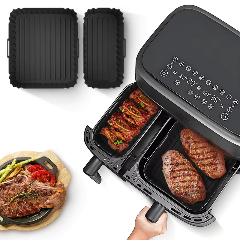 2-teiliges Set Tefal Silikon Luftfritteuse-Einlagen in Schwarz, kompatibel mit Tefal Easy Fryer Dual Basket Ey901840 - Bild 2