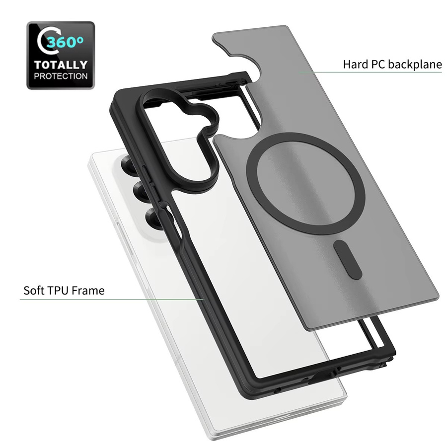 UYUXIO Magnetische Handyhülle für Samsung Galaxy Z Fold 7, Schlanke Durchscheinende Rückseite, Transparent/Schwarz - Bild 2