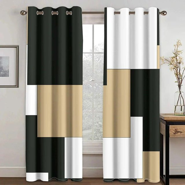A Family Of Home Textiles Blackout Vorhang mit modernem Graffiti-Design in Schwarz, thermoisolierend, Breite: 50 cm, Höhe: 130 cm, 2 Stück - Bild 1