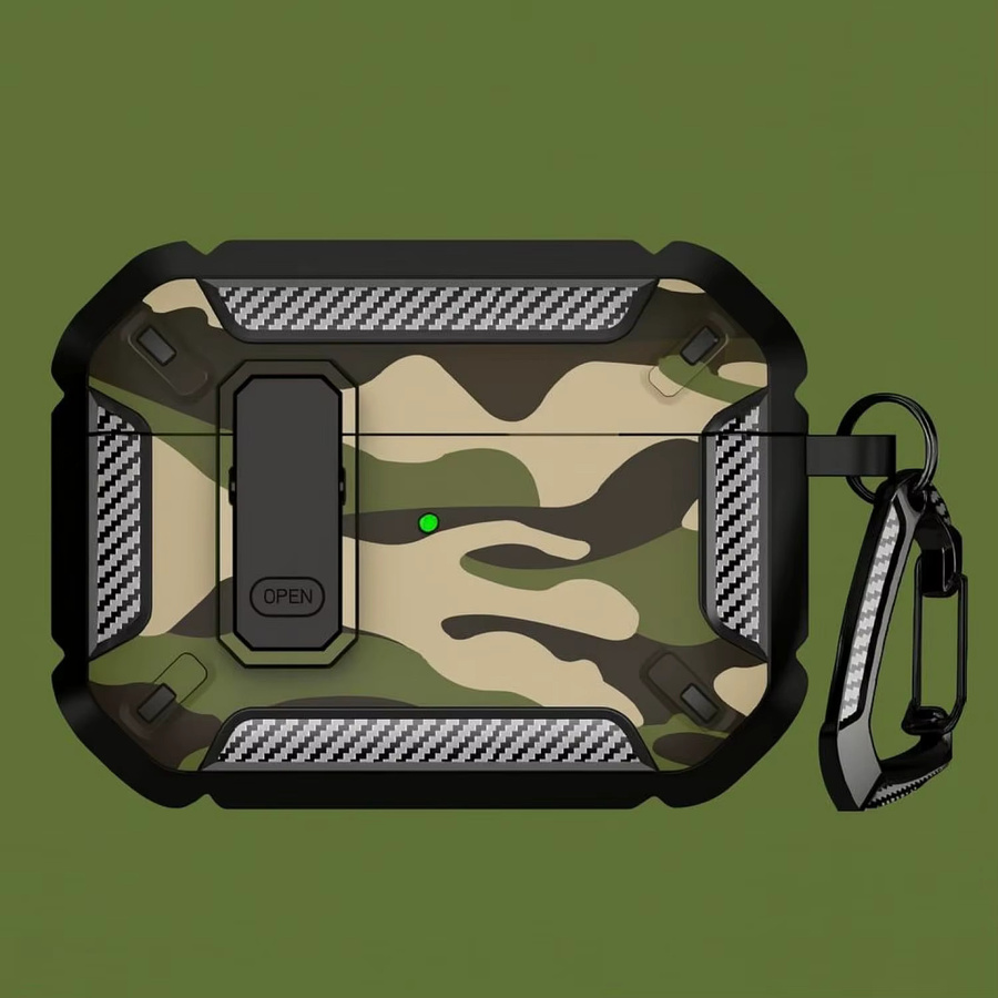 Robuste Militär-Schutzhülle für Apple AirPods Pro 3 in Tarngrün und Grau mit Verschluss und Stoßdämpfung - Bild 6