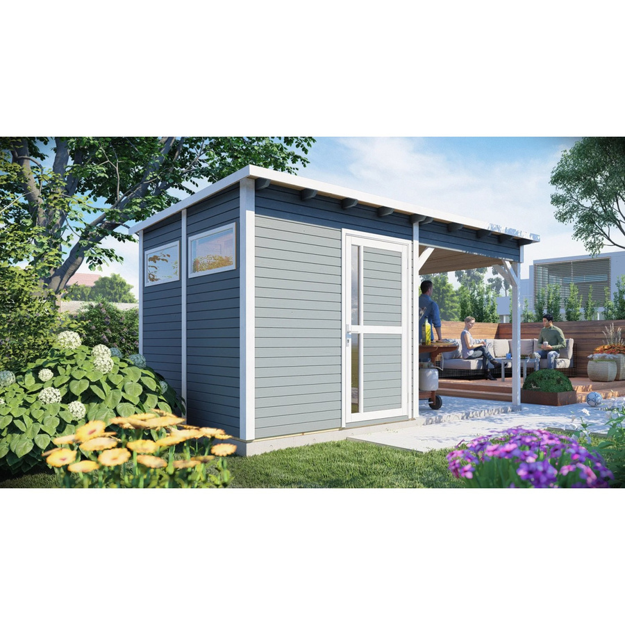 Bertilo Gartenhaus Pentus 2 Lounge in Grau aus FSC-zertifiziertem Holz mit Flachdach und modernem Design B/T/H: 447 x 234 x 232 cm - Bild 2