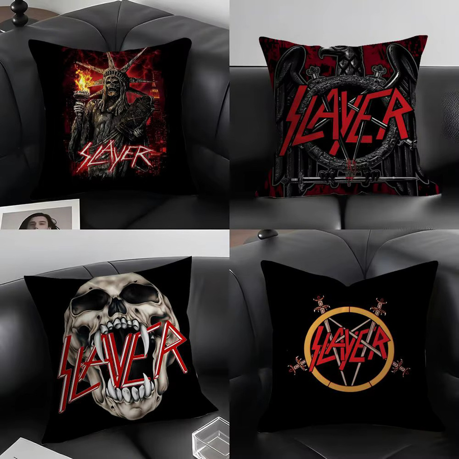 S-Slayer Band Kissenbezug in Schwarz, quadratische Kissenhülle aus ultraweichem Stoff mit verdecktem Reißverschluss, Breite: 30,0 cm, Höhe: 30,0 cm - Bild 2