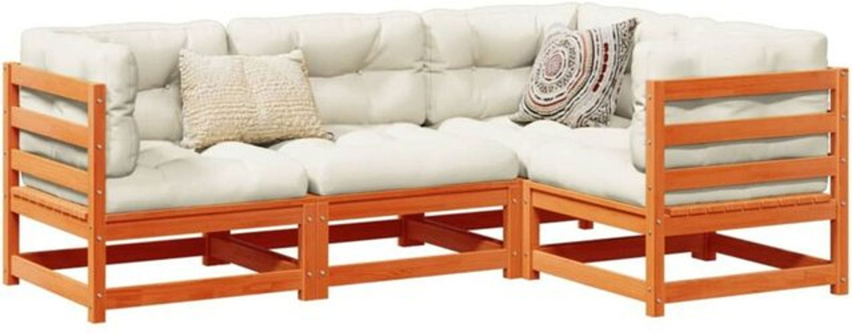 4-tlg. Garten-Sofagarnitur aus Kiefernholz mit Kissen in Wachsbraun und Beige von vidaxl - Bild 1