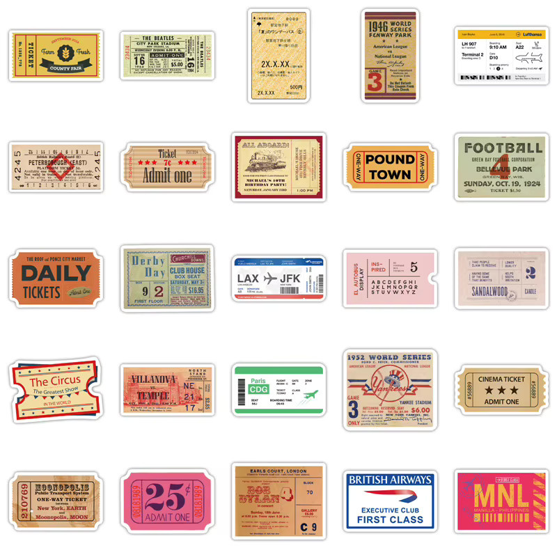 Vintage Flugzeug Ticket Aufkleber für Scrapbooking und Planer, Mehrfarbig - Bild 2