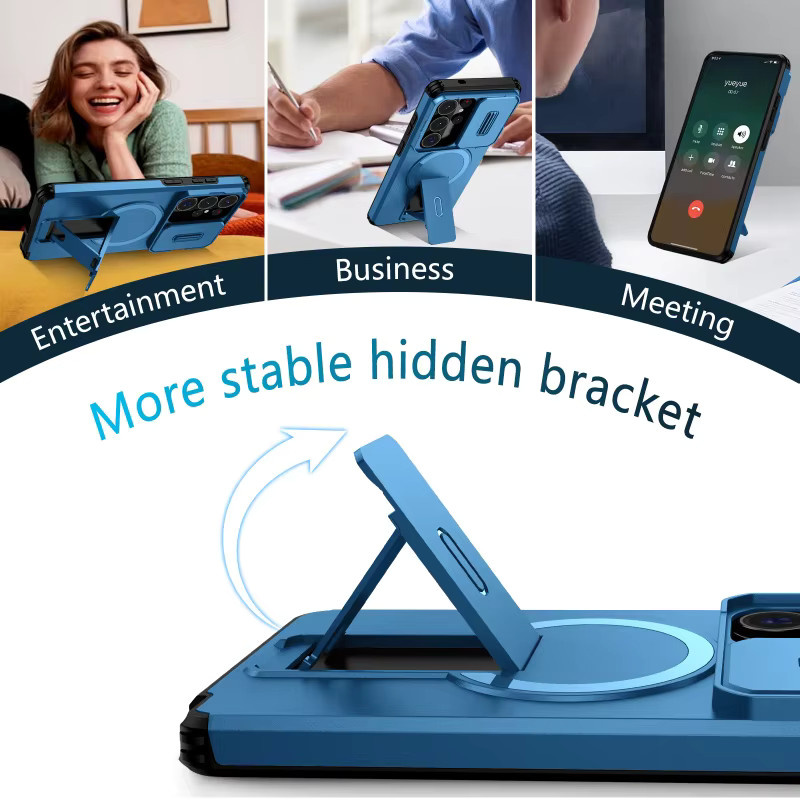 Gepanzerte magnetische Handyhülle mit Schiebefenster und Halterung für Samsung Galaxy S26 S25 Edge S24 S23 Ultra Plus in Pink oder Blau - Bild 2