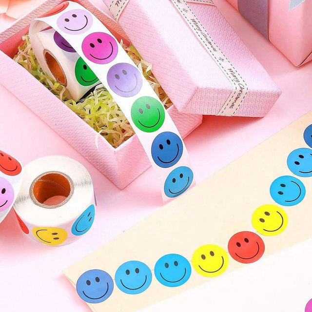 500 Stück bunte Smiley-Siegelaufkleber aus Papier für Kinder, kreative Cartoon-Gesichtsausdruck-Aufkleter in Mehrfarbig - Bild 1
