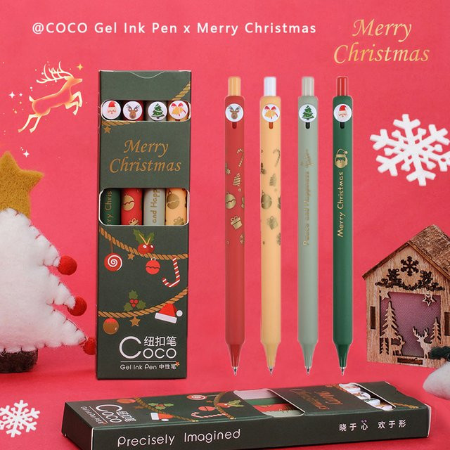 Kawaii Weihnachts-Gelstifte mit niedlichen Cartoon-Motiven wie Weihnachtsmann und Rentier, schwarze Tinte, 0,5 mm Stiftstärke, ideal für Schule und Büro - Bild 1