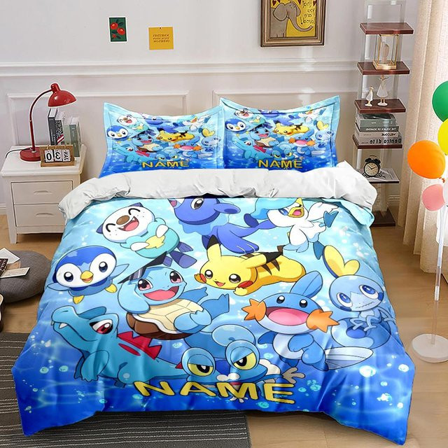 Personalisiertes 3-teiliges Pokemon Bettwäscheset mit individuellem Namen, Blau, B/H: 135 x 200 cm - Bild 1