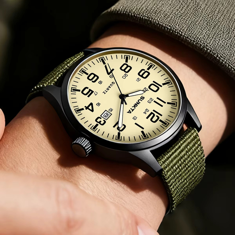 SUNKTA Armbanduhr Quarz, Leder, Datum, Leuchtzeiger, Herren - Bild 5