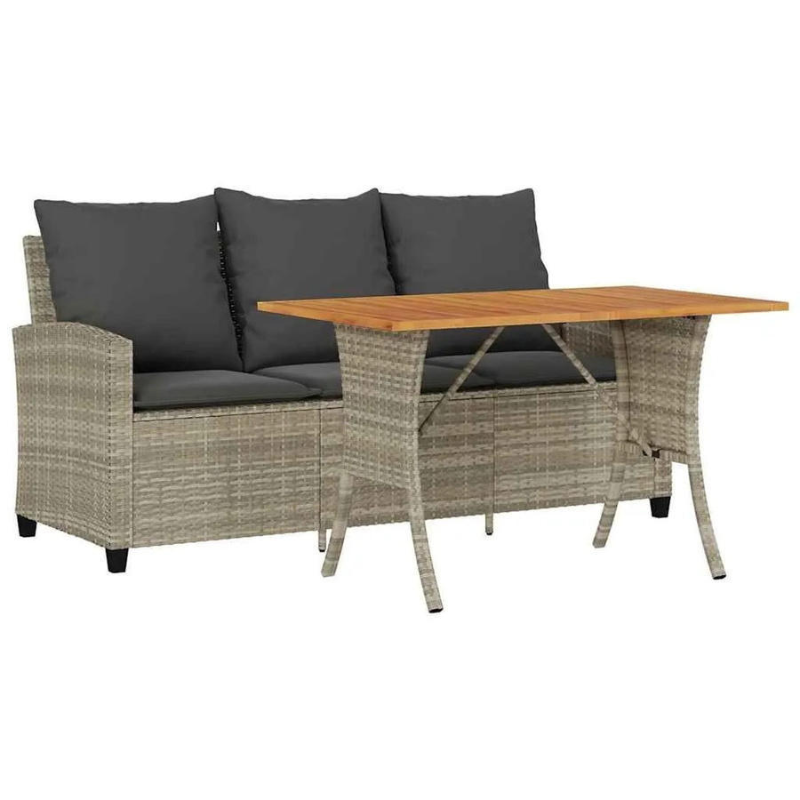 vidaXL Gartensofa 3-Sitzer mit Kissen und Tisch aus Poly Rattan und Akazienholz in Grau - Bild 2