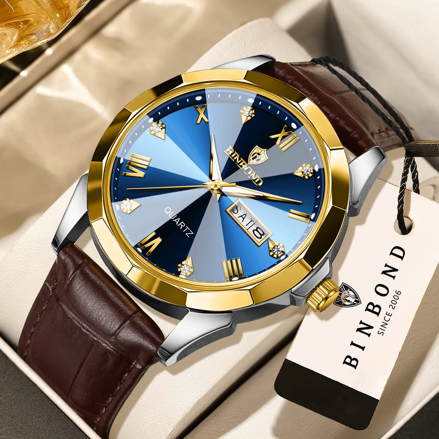 BINBOND Armbanduhr, Quarz, Leder, Blau, Herren - Bild 2