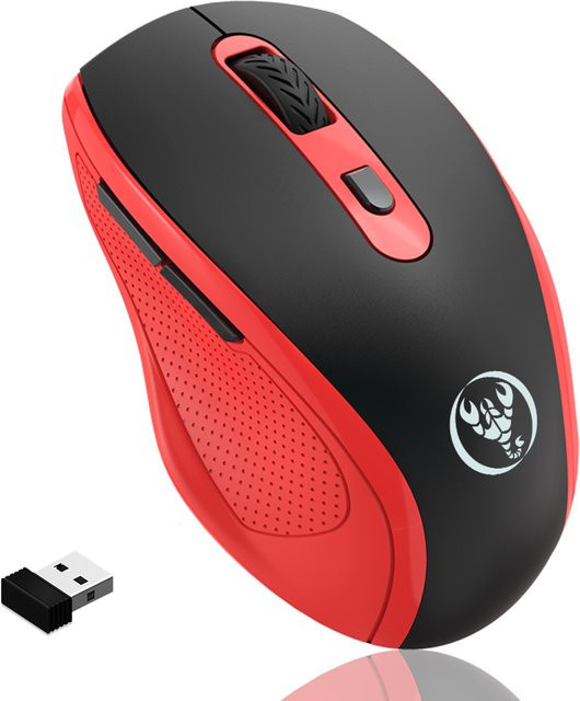 HXSJ Ergonomische kabellose 2,4 GHz Maus mit optischem Sensor und 6 Tasten in Rot und Schwarz für Laptop, Büro und Gaming - Bild 1