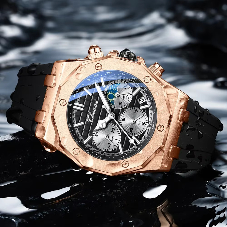 CHENXI Chronograph, Quarz, Edelstahl, Bicolor, Silikonarmband, Herren - Bild 3