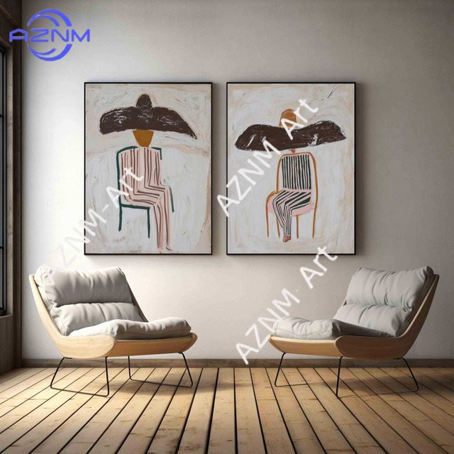 AZNM Abstraktes Paar-Ölgemälde Set aus Leinwand, Moderne Cowboy-Kunst in Mehrfarbig, 2er-Set - Bild 1