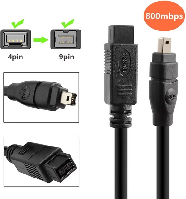 BSN FireWire 800 auf FireWire 400 Kabel, 9-poliger auf 4-poliger Stecker, IEEE 1394B, 800 Mbit/s, Schwarz, Länge: 1,8 m - Bild 1