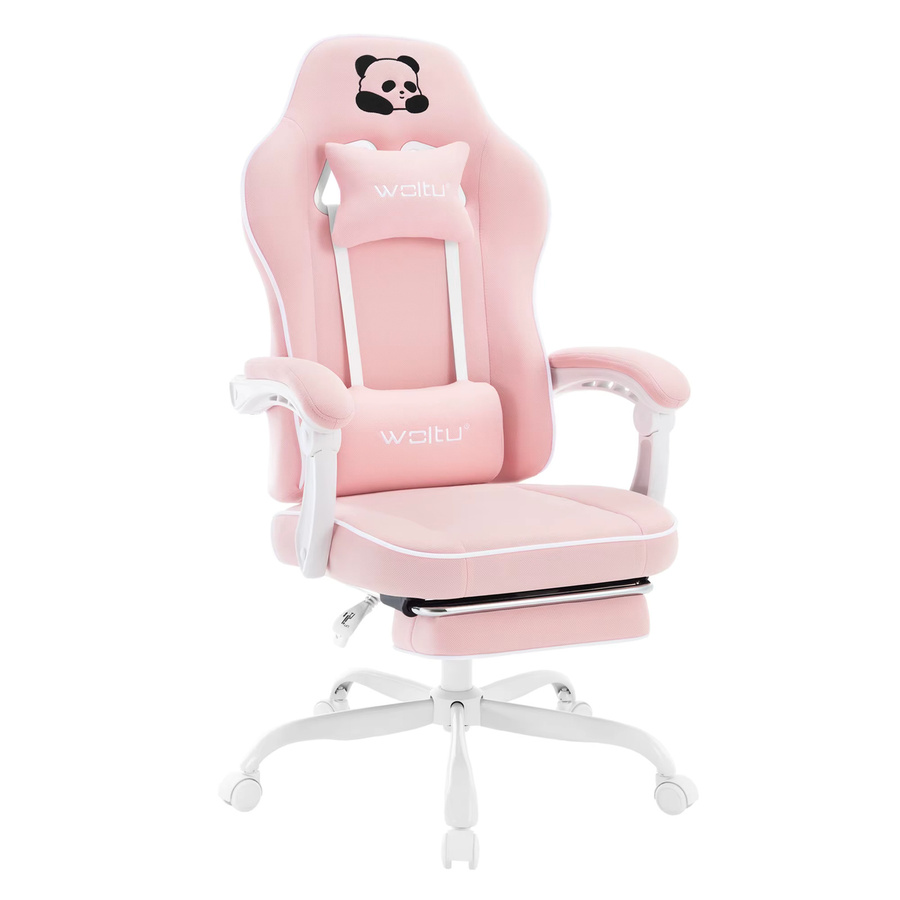 WOLTU Ergonomischer Gaming-Stuhl mit Kopfstütze und Fußstütze, drehbarer Bürostuhl aus Kunstleder mit Lendenwirbelstütze und Armlehnen, Blau oder Pink - Bild 2