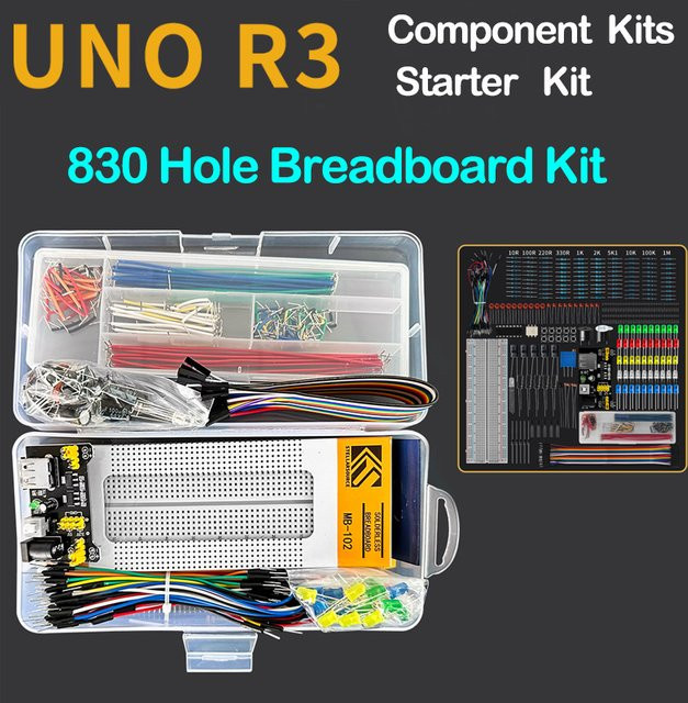 HUISHENGYUFA Steckbrett Kit MB-102 mit 830 Löchern und Elektronik-Komponenten in Multicolor - Bild 1